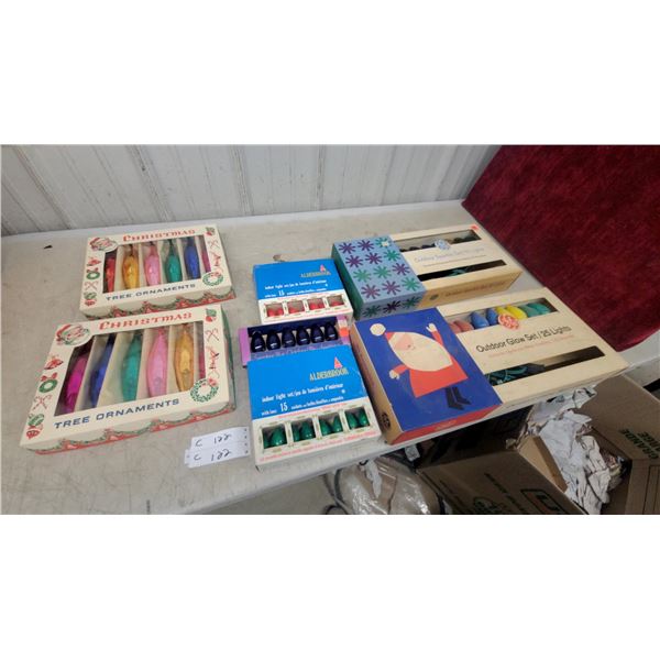 Vintage Christmas Tree Ornaments, Ge and Alderbrook Light Sets, and More