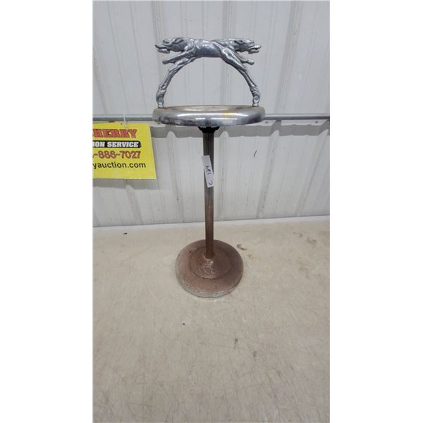 Vintage Chrome Ashtray Stand with Greyhound Dog Handle Some Rust