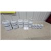 Image 1 : White Ceramic Canister Set with Blue Greek Key Design and Spice Jars 9 Pc. Made in Germany