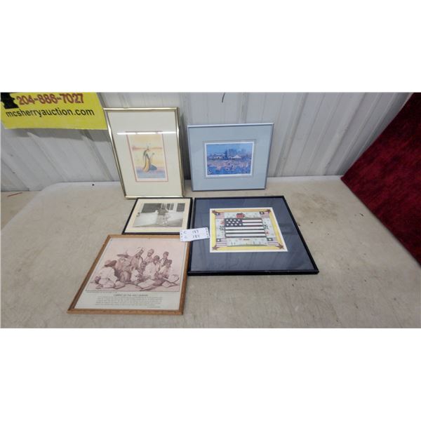 Collection of Five Framed Prints Including Print Meeting AT the Forks Maxine Noel Print American