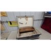 Image 3 : Antique Wooden Carpenters Tool Box with Metal Lining and Interior Shelf 12 x 28 x 19"