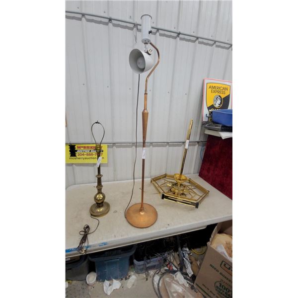 Mid-Century Copper and Wood Floor Lamp with Adjustable Cone Shade Table Lamp Light Fixture