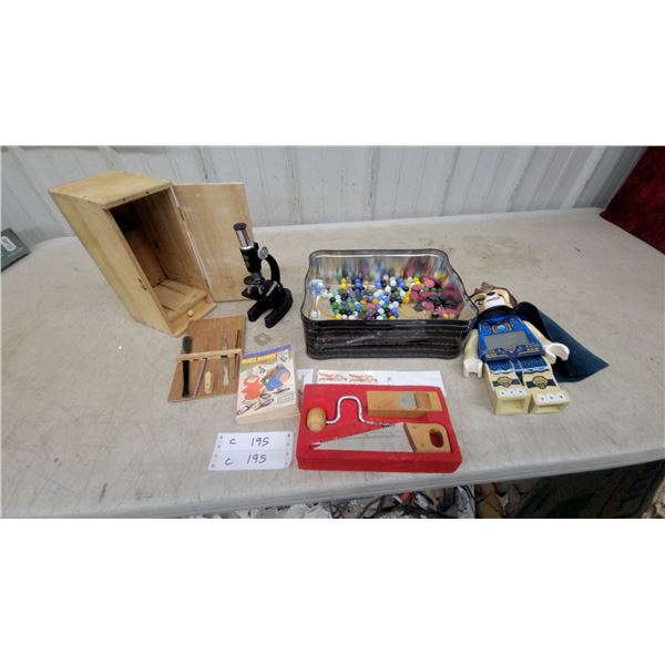 Lumex Microscope, LEGO Chima, Glass Marbles, Toy Tool Set, and More