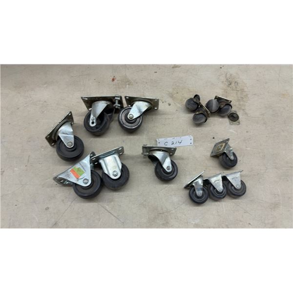 Assorted Swivel Casters with Plate Mounts, Various Sizes