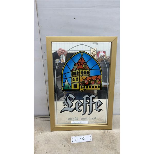 Leffe Belgian Beer Illuminated Bar Mirror Sign with Stained Glass Abbey Design 20 x 14"