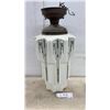 Image 1 : Art Deco White Milk Glass Skyscraper Pendant Light Fixture with Bronze Fitter 21" Tall