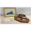 Image 1 : CN Railway Retirement Award with Model Train Cars and Northern Locomotive 1940 Framed Picture 9 x