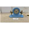 Image 1 : Sessions Blue Hobnail Glass Mantel Clock with Brass Ballerina Figurines 8 1/4 x 13 x 3 1/2"