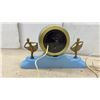 Image 2 : Sessions Blue Hobnail Glass Mantel Clock with Brass Ballerina Figurines 8 1/4 x 13 x 3 1/2"