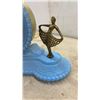 Image 3 : Sessions Blue Hobnail Glass Mantel Clock with Brass Ballerina Figurines 8 1/4 x 13 x 3 1/2"