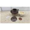 Image 1 : Vintage Stoneware Bean Pot with Handles, Mixing Bowl, 2 Lids