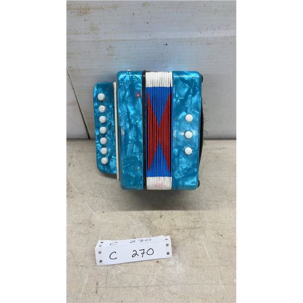 Children's Button Accordion with Blue Pearloid Finish, Seven Treble and Three Bass Buttons