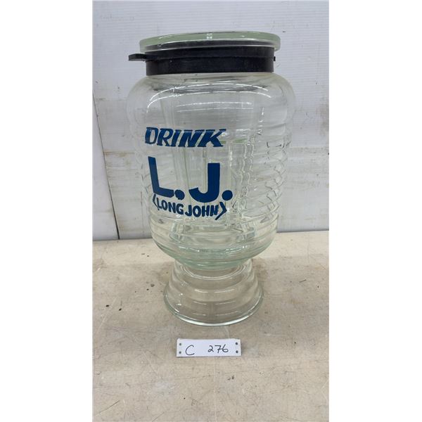 Vintage Long John Beverage Dispenser, Ribbed Glass on Pedestal Base