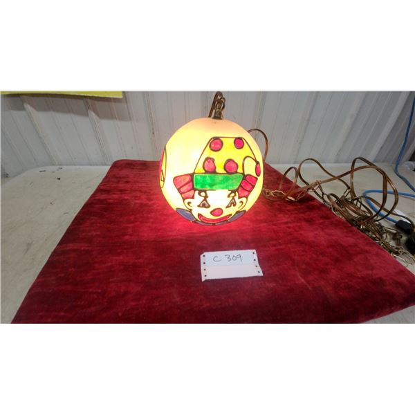 Vintage Hand-Painted Globe Hanging Swag Lamp with Clown Design