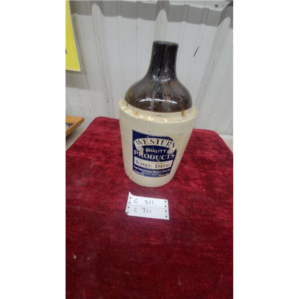 Western Paint Co. Orange Shellac Stoneware Jug, Winnipeg Manitoba 2gal