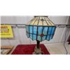 Image 3 : Tiffany-Style Victoran 23.6" tallStained Glass Table Lamp with Blue and Cream Shade and Cast Metal