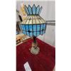 Image 7 : Tiffany-Style Victoran 23.6" tallStained Glass Table Lamp with Blue and Cream Shade and Cast Metal