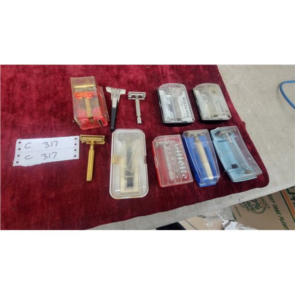Collection of Vintage Gillette Safety Razors with Cases and Valet AutoStrop Razor and More 10x