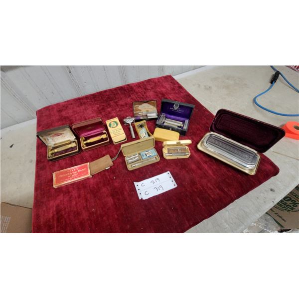 Vintage Collection of Vintage Safety Razors with Cases, Gillette, Valet Auto Strop, and More