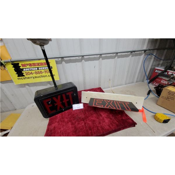 2xVintage Metal Exit Sign with Ceiling Mount Pole