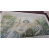 Image 7 : Two Vintage Framed Prints, Romantic Garden Scene and Pastoral Landscape Biggest 17 x 28"