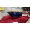 Image 3 : Flush Mount Ceiling Light Fixture with Frosted Glass Dome and Blue Iridescent Band, Brass Trim 18"