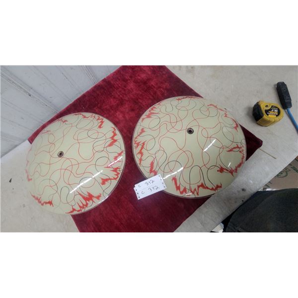 Pair of Mid-Century Modern Glass Ceiling Light Shades with Abstract Red and Black Design 16 ">