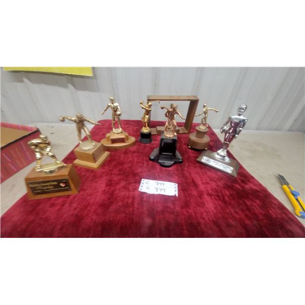 Collection of Vintage Golf Hockey Bowling Trophies and Awards