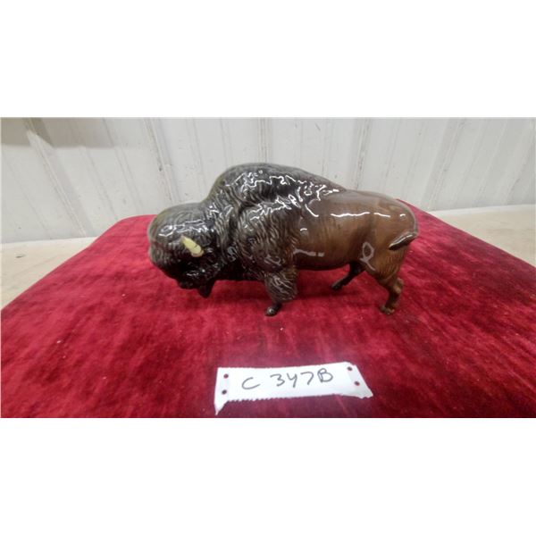 American Bison Figurine with Glossy Brown Glaze 9" Long Believe Beswick