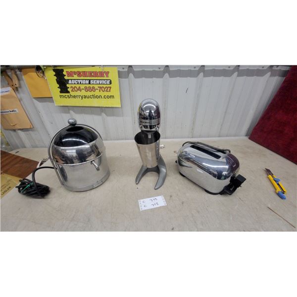 Salton Milkshake Mixer, Chrome Toaster, and Vitasphere Juicer