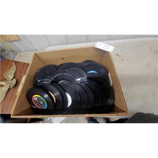Box of 45 RPM Vinyl Records, Various Artists and Labels Ready for the Juke Box