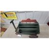 Image 2 : Rustic Wagon Style Magazine Rack 24" Long with Spoked Wheels, Green and Red Paint