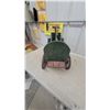 Image 5 : Rustic Wagon Style Magazine Rack 24" Long with Spoked Wheels, Green and Red Paint