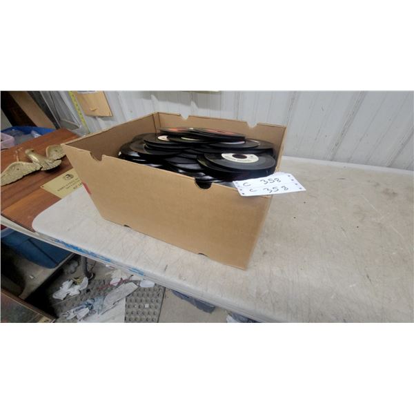 Box of 45 RPM Vinyl Records Including Black Sabbath, Pat Benatar, Chicago, and More Ready 4 the