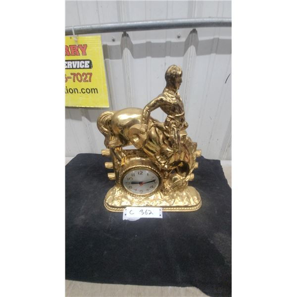 Gold-Tone Western Cowboy on Bucking Horse Mantel Clock with Fence Detail Sessions