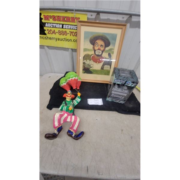 Lesley Dunn "Hand Niblick" Clown Print, Papier-Mâché Clown Figurine, and Homies Joka Jams