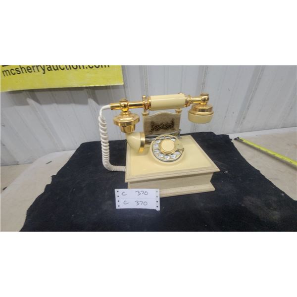 Vintage French-Style Rotary Dial Telephone with Brass Accents and Cream Finish