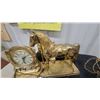 Image 3 : Vintage Brass Horse and Horseshoe Mantel Clock with Lamp