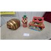 Image 1 : Pork Barrel Pig Coin Bank, Beaver Bank with Green Hat, and Noah's Ark Toy