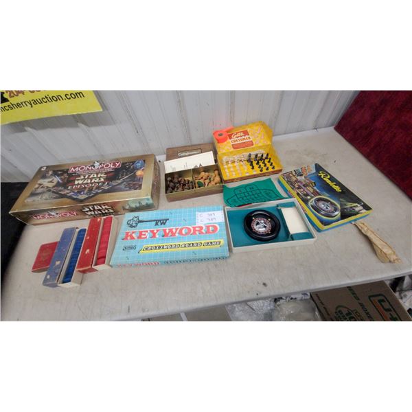 Vintage Board Games Including Star Wars Monopoly, Chess Sets, Roulette, Keyword, and More