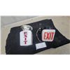 Image 1 : Two Vintage Milk Glass Exit Sign Light Fixtures with Chrome and Black Bases