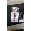 Image 2 : Two Vintage Milk Glass Exit Sign Light Fixtures with Chrome and Black Bases