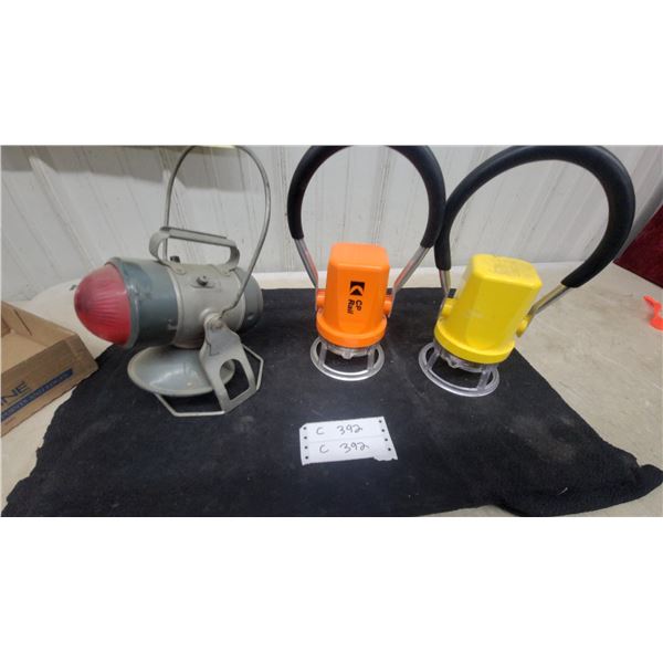 Vintage Railway Signal Lantern with Red Lens and Cp Rail Marker Lights
