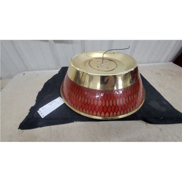 Flush Mount Ceiling Light Fixture with Red Honeycomb Glass Shade and Brass Trim