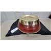 Image 1 : Flush Mount Ceiling Light Fixture with Red Honeycomb Glass Shade and Brass Trim