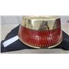 Image 2 : Flush Mount Ceiling Light Fixture with Red Honeycomb Glass Shade and Brass Trim