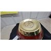 Image 3 : Flush Mount Ceiling Light Fixture with Red Honeycomb Glass Shade and Brass Trim