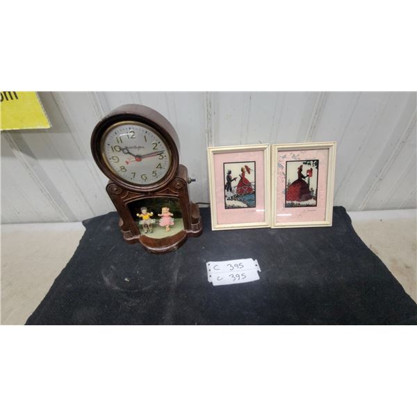 Mastercrafters Swinging Children Electric Motion Clock with Two Framed Silouetts