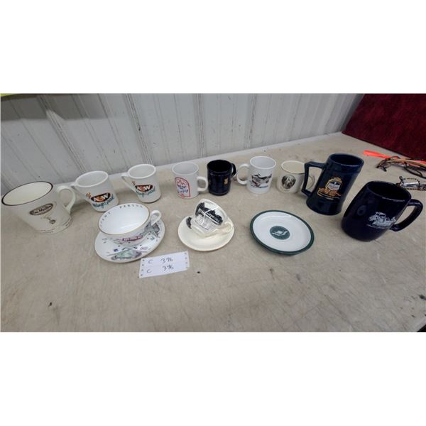 Collection of Souvenir Mugs, Tea Cups, and Saucers Including a&W, Tim Hortons, and More