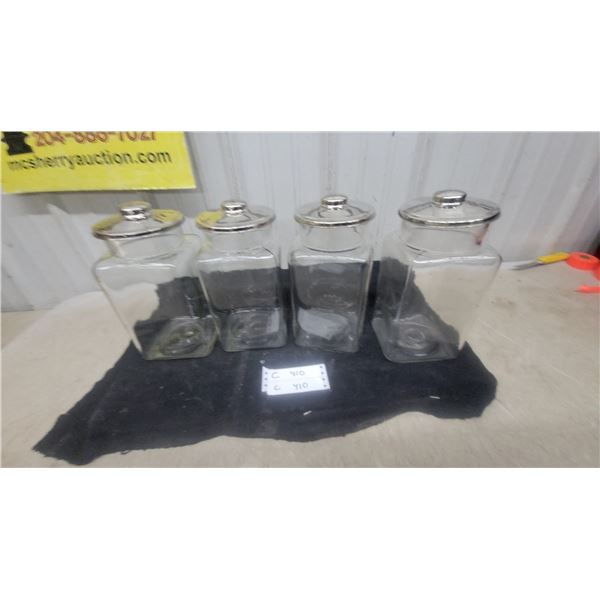 Set of 4x Clear Glass Store Canisters with Chrome Lids